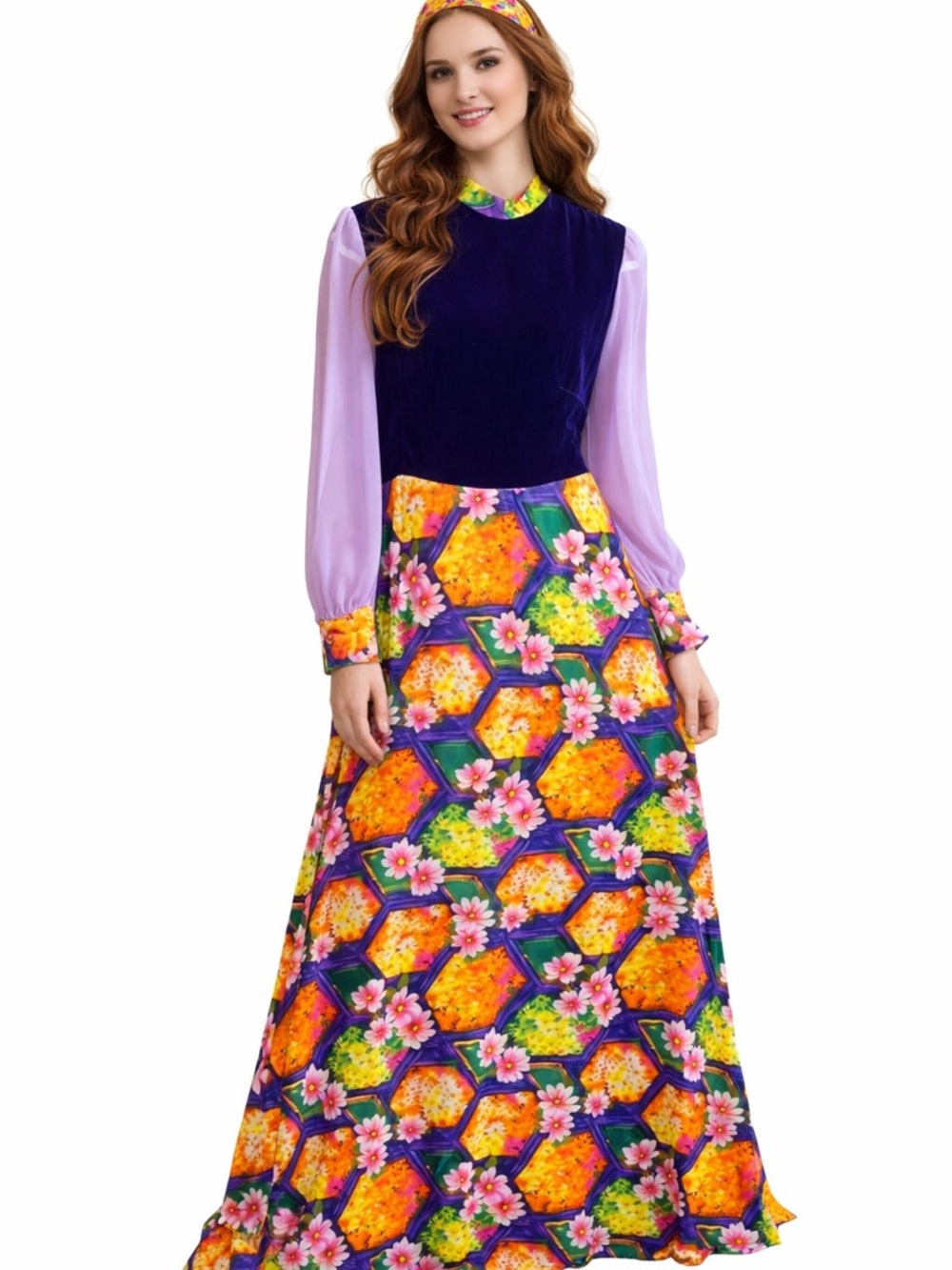 Groovy true vintage 60s 70s flower power long sleeve maxi dress est size S/M